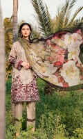 Shirt Front: Digital Printed Embroidered Lawn Shirt Back & Sleeves: Digital Printed Lawn  Dupatta: Digital Printed Chiffon  Neck Lace: Organza Embroidered Trouser: Dyed Cambric Trouser Lace: Organza Embro...