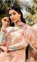 Shirt Front: Digital Printed Embroidered Lawn  Shirt Back & Sleeves: Digital Printed Lawn Dupatta: Digital Printed Chiffon  Daman Lace: Organza Embroidered Trouser: Dyed Cambric Trouser Lace: Organza Embroide...