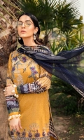 Shirt Front: Digital Printed Embroidered Lawn Shirt Back & Sleeves: Digital Printed Lawn  Dupatta: Digital Printed Chiffon  Daman Lace: Organza Embroidered Trouser: Dyed Cambric  Trouser Lace: Organza Embroi...