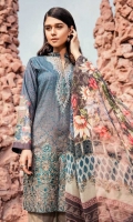 Shirt Front: Digital Printed Lawn Shirt Back & Sleeves: Digital Printed Lawn  Dupatta: Digital Printed Chiffon  Neckline: Organza Embroidered Daman Lace: Organza Embroidered Trouser: Dyed Cambric  Trou...