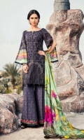 Shirt Front: Digital Printed Embroidered Lawn Shirt Back & Sleeves: Digital Printed Lawn  Dupatta: Digital Printed Chiffon  Trouser: Embroidered Cambric