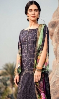 Shirt Front: Digital Printed Embroidered Lawn Shirt Back & Sleeves: Digital Printed Lawn  Dupatta: Digital Printed Chiffon  Trouser: Embroidered Cambric
