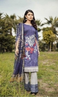 Shirt Front: Digital Printed Embroidered Lawn Shirt Back & Sleeves: Digital Printed Lawn Dupatta: Digital Printed Chiffon  Trouser: Dyed Cambric Trouser Lace: Organza Embroidered