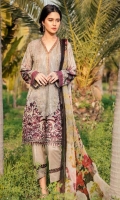 Shirt Front: Digital Printed Embroidered Lawn Shirt Back & Sleeves: Digital Printed Lawn  Dupatta: Digital Printed Chiffon  Neck Lace: Organza Embroidered Trouser: Dyed Cambric Trouser Lace: Organza Embro...