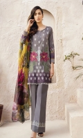 Shirt Front: Digital Printed Embroidered Lawn Shirt Back & Sleeves: Digital Printed Lawn  Dupatta: Digital Printed Chiffon  Trouser: Dyed Cambric Trouser Lace: Organza Embroidered