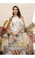 Shirt Front: Digital Printed Embroidered Lawn Shirt Back & Sleeves: Digital Printed Lawn  Dupatta: Digital Printed Chiffon  Trouser: Dyed Cambric Trouser Lace: Organza Embroidered