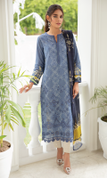Shirt Front: Borer Embroidered Printed Lawn Shirt Back & Sleeves: Printed Lawn Sleeves Lace: Embroidered Organza Neck Lace: Embroidered Organza Daman Lace: Borer Embroidered Organza Dupatta: Printed Chiffon Trouser: Dyed Cambric