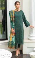 Shirt Front: Borer Embroidered Printed Lawn Shirt Back and sleeves : Printed Lawn Dupatta: Printed Organza Trouser: Dyed Cambric    Trouser Lace: Borer Embroidered Organza