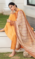 Shirt Front, Back & Sleeves: Dyed Jacquard Lawn Neck Line: Embroidered Organza Sleeve patches : Embroidered Organza Dupatta: Embroidered Khaadi Net Dupatta Lace: Embroidered Organza (four sided) Trouser: Dyed Cambric
