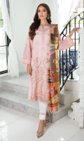 Shirt Front: Borer Embroidered Printed Lawn Shirt Back & Sleeves: Printed Lawn Daman Lace: Borer Embroidered Organza Dupatta: Printed Organza Trouser: Dyed Cambric