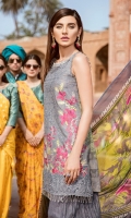 Shirt Front: Lawn Embroidered Shirt Back & Sleeves: Lawn Printed Daman Patch: Organza Embroidered Neck Lace: Organza Embroidered Dupatta: Printed Chiffon Trouser: Printed Cambric