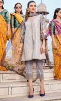 Shirt Front: Lawn Emhrolnered Shirt Back & Sleeves: Lawn Prlnteu Neck Lace: Organza Emhrolnered Dupatta: Printed Chmon Trouser: Dyed cambrln Trouser Patch: Organza Embroldered