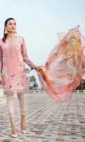 Shirt Front: Lawn Embroidered Shirt Back & Sleeves: Lawn Printed Neck Line: Organza Emnroldered Daman Patch: Organza Embmldered Dupatta: Printed cnman Trouser: Dyed cambrlc Trouser Patch: Organza Embroidered
