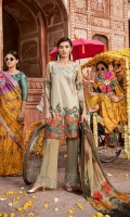 Shirt Front: Lawn Embroidered Shirt Back & Sleeves: Lawn Printed Daman Patch: Organza Embroidered Dupatta: Printed Chiffon Trouser: Dyed Cambric Trouser Patch: Organza Embroidered