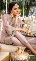 Shirt Front, Back & Sleeves: Printed Jacquard Dupatta: Embroidered Net Neck Line: Embroidered Organza Shirt Front Lace: Embroidered Organza Sleeves Lace: Embroidered Organza Dupatta Lace: Embroidered Organza Trouser: Dyed Cambric