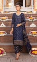 Shirt Front: Embroidered Lawn Shirt Back: Embroidered Lawn Sleeves: Embroidered Lawn Dupatta: Paste Printed Chiffon Front & Back Lace: Embroidered Organza Sleeve Lace: Embroidered Organza Trouser: Paste Printed Cambric