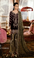 Shirt Front: Velvet Embroidered Shirt Back: Plain Velvet Sleeves: Velvet Embroidered Dupatta: Sequins Embroidered Chiffon Sleeves & Back Lace: Raw Silk Embroidered Daman Lace: Raw Silk Embroidered Trouser: Jammawar Shirt Front: Velvet Embroidered Shirt Back: Plain Velvet Sleeves: Velvet Embroidered Dupatta: Sequins Embroidered Chiffon Sleeves & Back Lace: Raw Silk Embroidered Daman Lace: Raw Silk Embroidered Trouser: Jammawar
