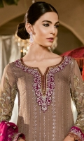 Shirt Front: Cubic Chiffon Embroidered Shirt Back: Dyed Cubic Chiffon Sleeves: Cubic Chiffon Embroidered Dupatta: Chiffon Embroidered Neck Line: Velvet Embroidered Daman Lace: Velvet Embroidered Sleeves Lace: Velvet Embroidered Trouser: Jammawar Shirt Front: Cubic Chiffon Embroidered Shirt Back: Dyed Cubic Chiffon Sleeves: Cubic Chiffon Embroidered Dupatta: Chiffon Embroidered Neck Line: Velvet Embroidered Daman Lace: Velvet Embroidered Sleeves Lace: Velvet Embroidered Trouser: Jammawar