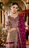 Shirt Front: Cubic Chiffon Embroidered Shirt Back: Dyed Cubic Chiffon Sleeves: Cubic Chiffon Embroidered Dupatta: Chiffon Embroidered Neck Line: Velvet Embroidered Daman Lace: Velvet Embroidered Sleeves Lace: Velvet Embroidered Trouser: Jammawar Shirt Front: Cubic Chiffon Embroidered Shirt Back: Dyed Cubic Chiffon Sleeves: Cubic Chiffon Embroidered Dupatta: Chiffon Embroidered Neck Line: Velvet Embroidered Daman Lace: Velvet Embroidered Sleeves Lace: Velvet Embroidered Trouser: Jammawar