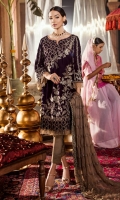 Shirt Front: Velvet Embroidered Shirt Back: Plain Velvet Sleeves: Velvet Embroidered Dupatta: Sequins Chiffon Embroidered Sleeves Lace: Velvet Embroidered Trouser: Dyed Raw Silk Shirt Front: Velvet Embroidered Shirt Back: Plain Velvet Sleeves: Velvet Embroidered Dupatta: Sequins Chiffon Embroidered Sleeves Lace: Velvet Embroidered Trouser: Dyed Raw Silk