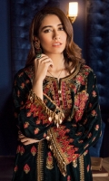 Shirt Front Panel: Embroidered Velvet Shirt Back Panel: Embroidered Velvet Shirt Side Panels: Embroidered Velvet Sleeves: Embroidered Velvet Dupatta: 2 Tone Masuri Net Dupatta Lace: Embroidered Silk (4 Sides) Sleeves Lace: Embroidered Silk Front & Back Lace: Embroidered Silk Trouser: Dyed Jammawar