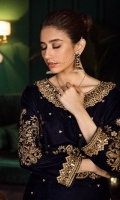 Front & Back: Embroidered Velvet Front Bodice: Embroidered Velvet Back Bodice: Embroidered Velvet Sleeves: Embroidered Velvet Dupatta: Masuri net Neck Line: Embroidered Silk with Ada work Sleeves Lace: Embroidered Silk with Adda work Dupatta Lace: Embroidered Silk (4 Side) Tassel: Embroidered Velvet with Adda work Trouser: Dyed Raw Silk