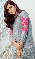 Shirt: Digital Printed Embroidered Dupatta: Printed Chiffon Trouser: Dyed Cambric Trouser Patch: Organza Embroidered