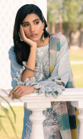 Shirt Front: Printed Embroidered Lawn Shirt Back & Sleeves: Printed Lawn Sleeves Lace: Embroidered Organza Dupatta: Printed Chiffon Trouser: Dyed Cambric
