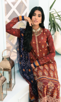Shirt Front: Printed Embroidered Lawn Shirt Back and sleeves : Printed Lawn Daman Lace: Embroidered Organza Neck lace: Embroidered Organza Dupatta: Printed Chiffon Trouser: Dyed Cambric