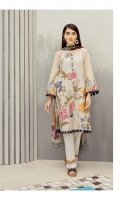 Shirt Front: Digital Printed Embroidered Lawn  Shirt Back & Sleeves: Digital Printed Lawn Dupatta: Digital Printed Chiffon  Trouser: Dyed Cambric  Trouser Lace: Organza Embroidered