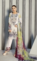 Shirt Front Back & Sleeves: Digital Printed Lawn Dupatta: Digital Printed Chiffon  Neck Line: Organza Embroidered  Trouser: Dyed Cambric  Trouser Lace: Organza Embroidered