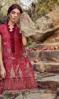 Shirt Front: Digital Printed Embroidered Shirt Back & Sleeves: Digital Printed Dupatta: Pure Chinese Chiffon Digital Printed Neck Patti: Organza Embroidered Trouser: Printed Cambric Trouser Lace: Organza Embroidered Shirt Front: Digital Printed Embroidered Shirt Back & Sleeves: Digital Printed Dupatta: Pure Chinese Chiffon Digital Printed Neck Patti: Organza Embroidered Trouser: Printed Cambric Trouser Lace: Organza Embroidered