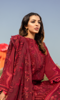 Shirt Front: Embroidered Lawn Shirt Back & Sleeves: Dyed Lawn Neckline: Embroidered Organza Shirt Lace 1: Embroidered Organza Shirt Lace 2: Embroidered Lawn Sleeves Patches: Embroidered Organza Sleeves Lace: Embroidered Organza Dupatta: Embroidered Net Trouser: Dyed Cambric