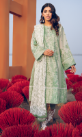 Shirt Front & Back Panel: Embroidered Lawn Shirt Sides Panels: Embroidered Lawn Front & Back Lace: Embroidered Cotton Sleeves: Embroidered Lawn Sleeves Lace: Embroidered Cotton Dupatta: Puff Printed Chiffon Dupatta Lace: Embroidered Organza (4 sides) Trouser: Dyed Cambric