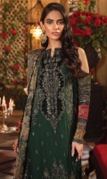 Shirt Front: Embroidered Chiffon (1 y) Shirt Back : Embroidered Chiffon (1 y) Neckline: Embroidered Velvet (1 Piece) Sleeves: Embroidered Chiffon (0.70 y) Shirt Front & Back Lace 1: Embroidered Organza (1.85 y) Shirt Front & Back Lace 2: Embroidered Velvet(1.85 y) Sleeves Lace: Embroidered Organza (1 y) Sleeves Lace 2: Embroidered Organza (1 y) Sleeves Lace 3: Embroidered Organza (1 y) Dupatta: Embroidered Pure Masoori Net (2.1 y) Dupatta Pallu 1: Embroidered Silk(2.75 y) Dupatta Pallu 2: Embroidered Silk(2.75 y) Dupatta Pallu 3: Embroidered Organza(2.75 y) Dupatta Pallu 4: Embroidered Organza(2.75 y) Dupatta Lace : Embroidered Organza (4 sided) (8.5 y) Trouser: Dyed Raw Silk (2.5 y)