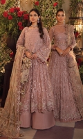Frock Front: Embroidered Net (2.1 y) Frock Back: Embroidered Net (2.1 y) Frock Front Body: Embroidered Net with Adda Work (0.70 y) Frock Back Body: Embroidered Net (0.70 y) Sleeves: Borer Embroidered Net with Adda Work (0.70) Front & Back Lace : Embroidered Silk (4.2 y) Sleeves Lace: Borer Embroidered Organza (1.4 y) Dupatta: Embroidered Net (2.1 y) Dupatta Pallu: Embroidered Net (2 piece) Sleeve Patch: Dyed Jamawar (1 y) Trouser: Dyed Raw Silk (2.5 y)