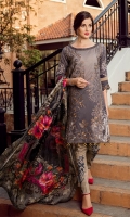 Shirt Front: Digital Printed Embroidered Lawn Shirt Back & Sleeves: Digital Printed Lawn Dupatta: Digital Printed Pure Tissue Silk Neck Lace: Organza Embroidered Sleeves Lace: Organza Embroidered Trouser: Dyed C...