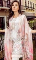 Shirt Front: Lawn Embroidered Shirt Back: Digital Printed Lawn Sleeves: Lawn Embroidered Dupatta: Digital Printed Pure Tissue Silk Daman Lace: Organza Embroidered  Sleeves Lace: Organza Embroidered Trou...