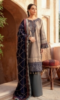 Shirt Front Back & Sleeves: Dyed jacquard Dupatta: Embroidered Viscose Shawl Neck Line: Embroidered Organza Daman Lace: Embroidered Organza Sleeves Lace Embroidered Organza Dupatta Lace 1: Embroidered Silk Dupatta Lace 2: Embroidered Silk Trouser: Dyed Linen