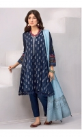 Shirt Front: Embroidered Lawn with Lace Shirt Back & Sleeves: Dyed Lawn Sleeves Lace: Embroidered Organza Dupatta: Dyed Cotton Jacquard Shawl Trouser: Dyed Cambric