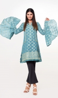 Blue Jacquard Shirt With Frill Sleeves & Emb On Front Jacquard 1 Pc(Shirt Only)
