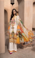 PRINTED & EMBROIDERED FRONT      1.15M  PRINTED BACK & SLEEVES   1.85M  DYED TROUSER      2.5M  CHIFFON DUPATTA                2.5M  EMBROIDERED LACE            1M