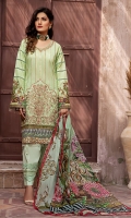 PRINTED & EMBROIDERED FRONT  1.15M PRINTED BACK & SLEEVES  1.85M DYED TROUSER  2.5M CHIFFON DUPATTA  2.5M