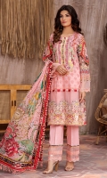 EMBROIDERED FRONT 1.15M PRINTED BACK & SLEEVES 1.85M DYED TROUSER 2.5M CHIFFON DUPATTA 2.5M EMBROIDERED BORDER .75M