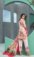 Printed and Embroidered front 1.25 M Printed back and sleeves 1.9M Printed trouser 2.5 M Chiffon Dupatta 2.5M Embroidered Border 0.75M