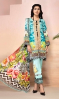 PRINTED FRONT 1.25M PRINTED BACK & SLEEVES 1.9M DYED TROUSER 2.5M CHIFFON DUPATTA 2.5M EMBROIDERED LACE 1M EMBROIDERED PATTI 1M EMBROIDERED PANNEL 1 EMBROIDERED MOTIF 2