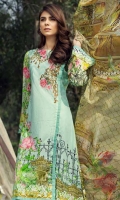 Printed and Embroided front 1.25 M Printed back and sleeves 1.9 Printed trouser 2.5 M Chiffon Dupatta 2.5M