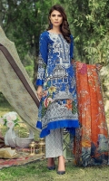 Printed front 1.25 M Printed back and sleeves 1.9M Printed trouser 2.5 M Chiffon Dupatta 2.5M Embroidered Motif 1 Embroidered lace 0.65M