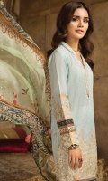 Lawn Embroidered Front  Lawn Embroidered Back  Lawn Embroidered Sleeves  Lawn Print Embroidered Border for Front and Back  Lawn Printed Border for Sleeves Lawn Embroidered Border for Sleeves  Lawn Embroidered Neckline Patti  Crinkle Chiffon Printed Dupatta  Plain Trouser