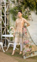 LAWN PRINT EMBROIDERED FRONT LAWN PRINTED BACK AND SLEEVES ORGANZA EMBROIDERED BORDER FOR FRONT ORGANZA EMBROIDERED BORDER FOR SLEEVES CHIFFON PRINTED DUPATTA PLAIN TROUSER
